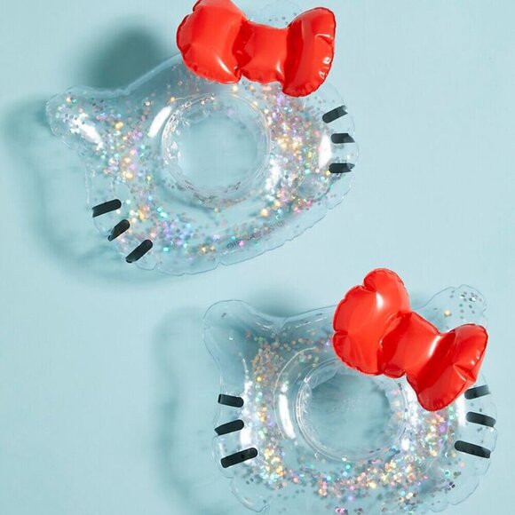 Hello Kitty Glitter Design & Red Bow Pool Float Drink Holder Set - TWO pack - Picture 1 of 5